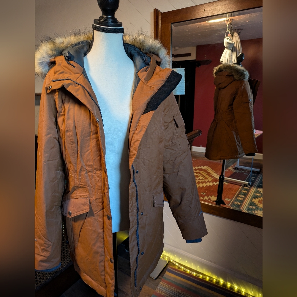 Stylish Brown Parka with Faux Fur Hood